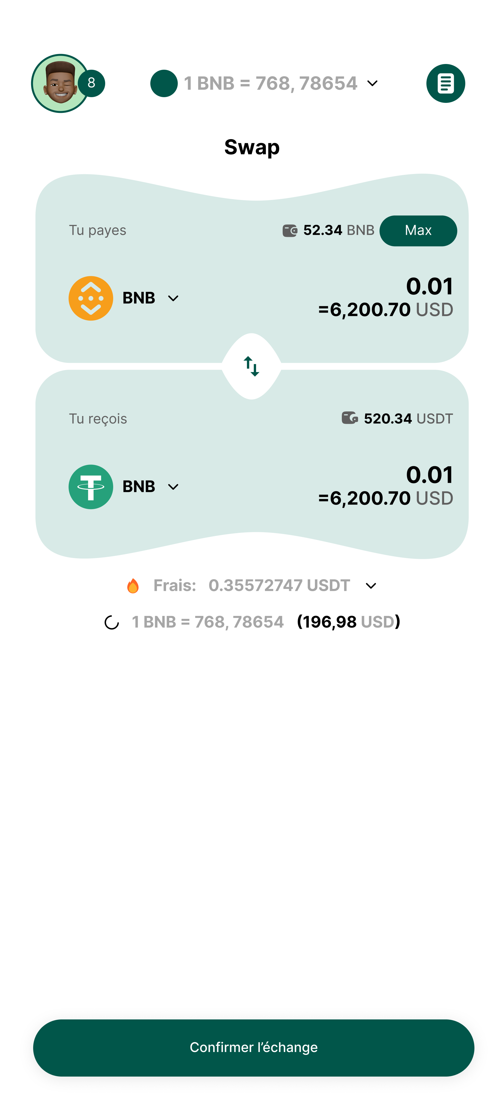 Écran Lipaxe pour échanger des actifs